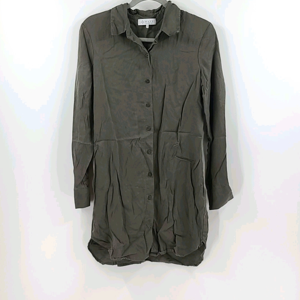 WAYF olive green button down tunic dress shirt